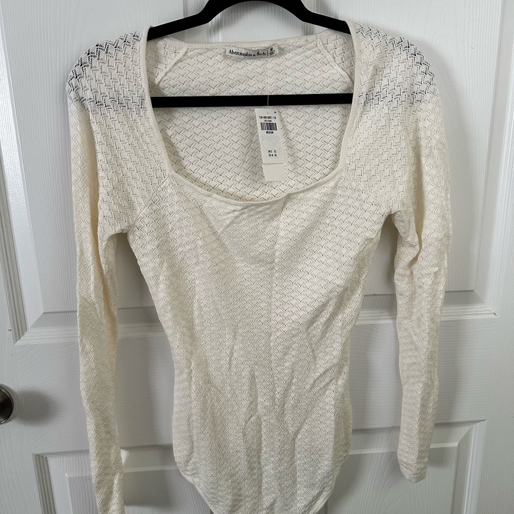 Abercrombie & Fitch Cream Long Sleeve Bodysuit
